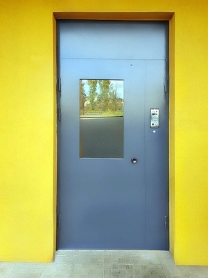 Дверь с домофоном и стеклом